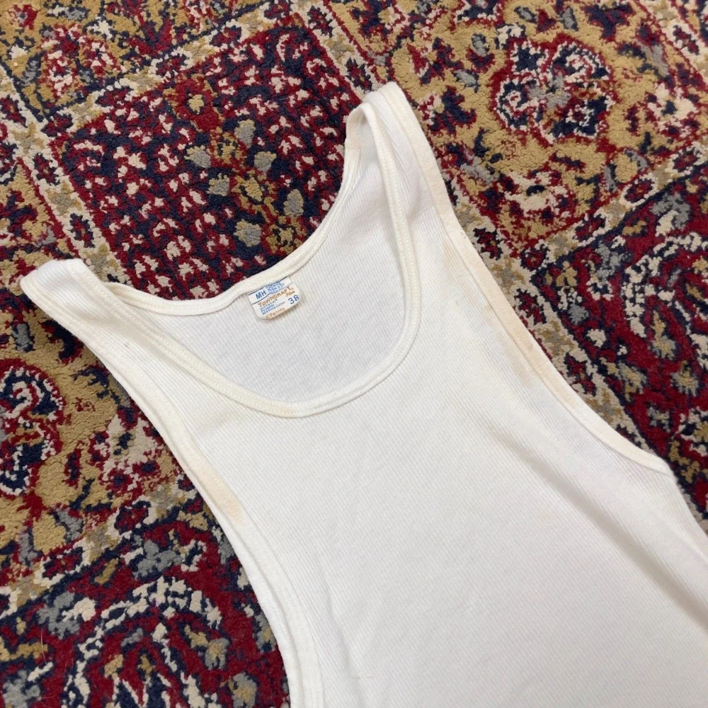 VTG 60s Towncraft JCPenney White Ribbed Tank Top Undershirt M Cotton Blend USA